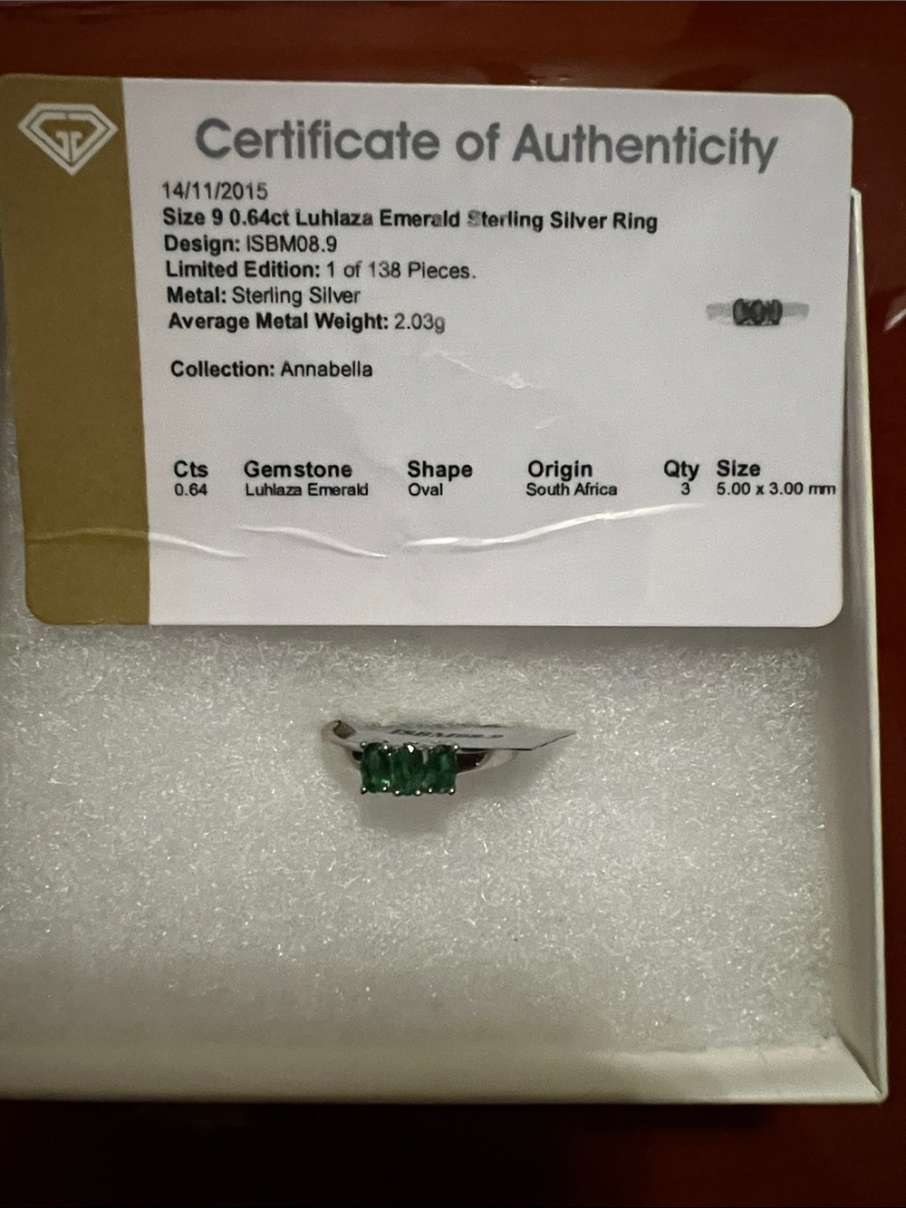 Sterling Silver Ring with Emerald Trio